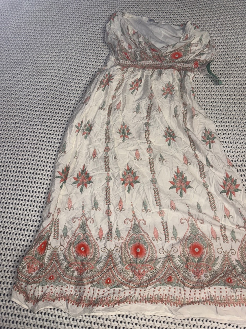 LaPogee White Dress with Coral & Sage Paisley Print